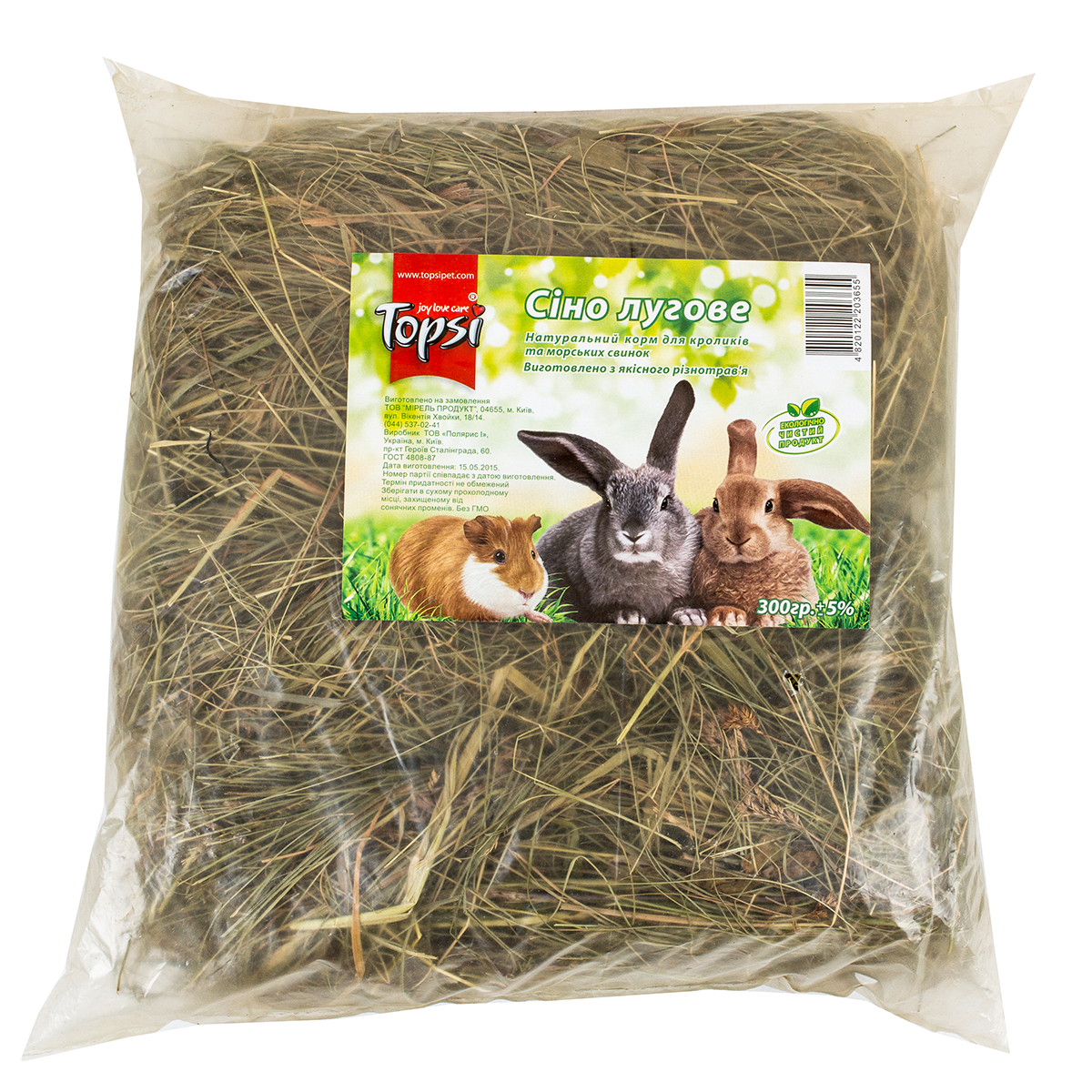 

Сено луговое для кроликов, морских свинок Topsi, 300 г