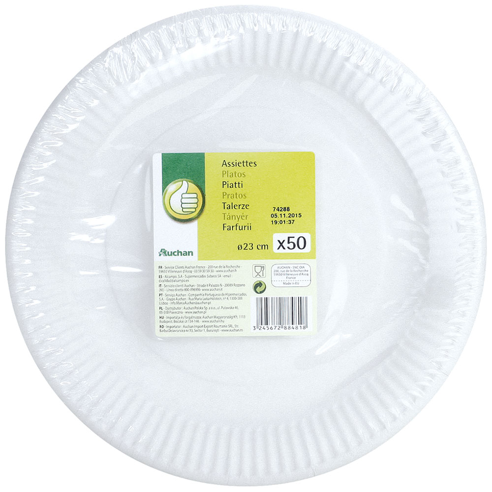 

Тарелка обеденная Auchan, белая, 23 см, 50 шт.