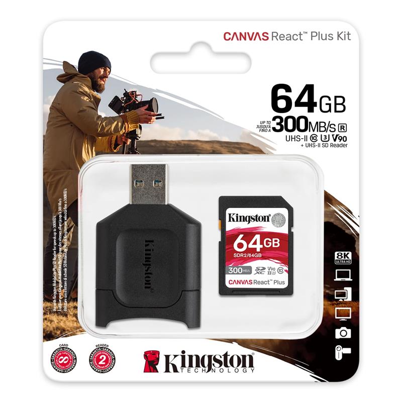 

Карта памяти Kingston 64GB SDXC C10 UHS-II U3 ​​R300 / W260MB / s + MLP SD Reader