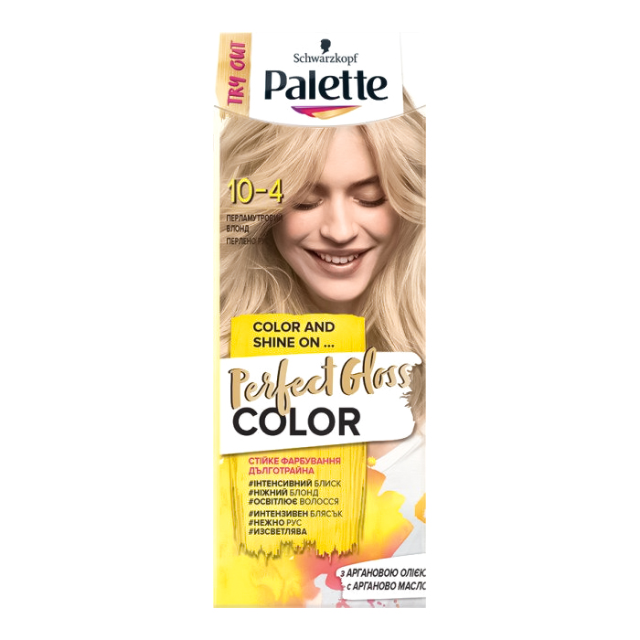 

Краска для волос с аргановым маслом Palette Perfect Gloss Color 10-4 перламутровый блонд, 70 мл
