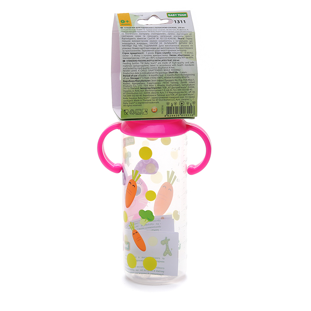 

Бутылочка для кормления Baby Team, 250 мл, розовая крышка