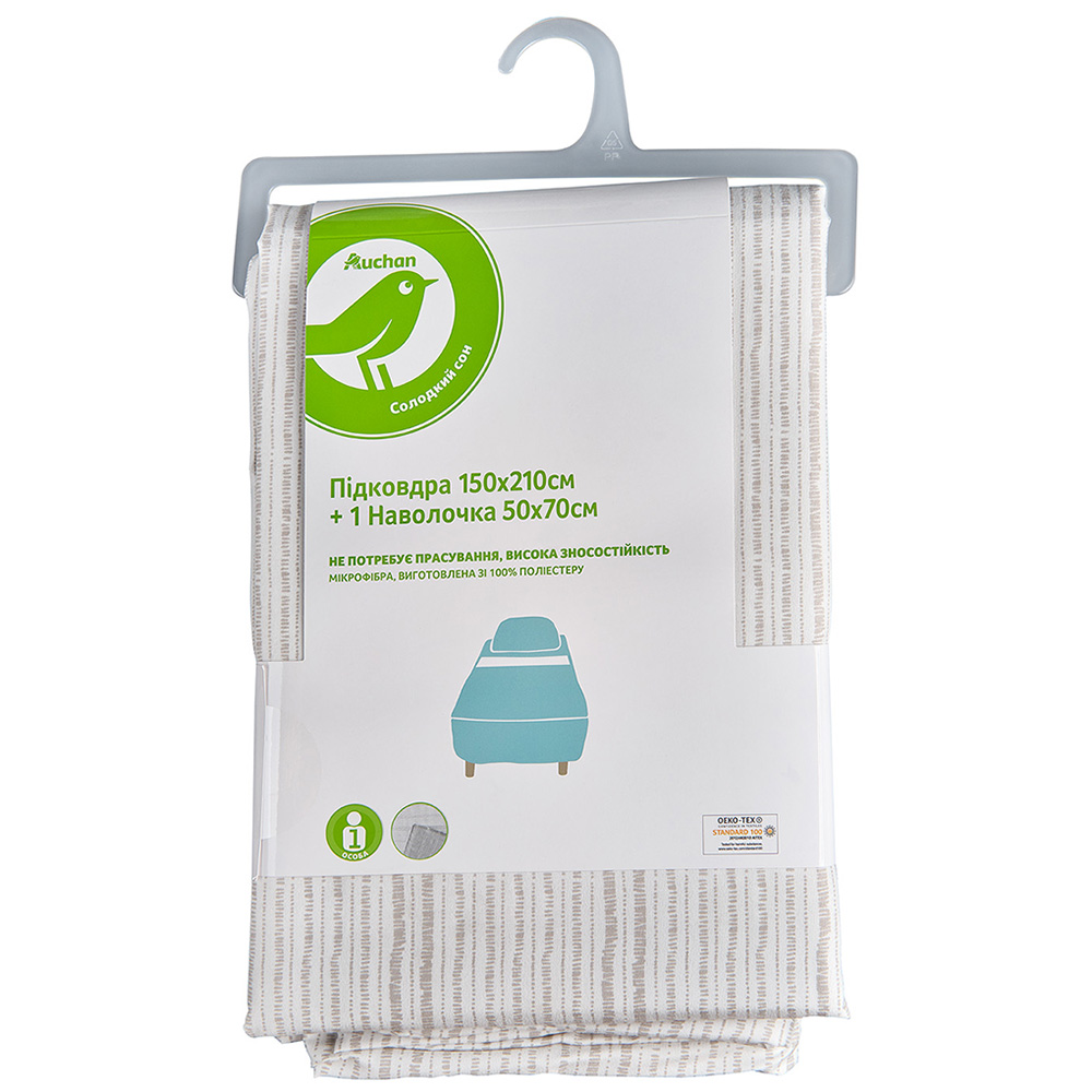 

Комплект постельного белья Auchan NB, полуторный: пододеяльник + 1 наволочка (50 х 70 см)