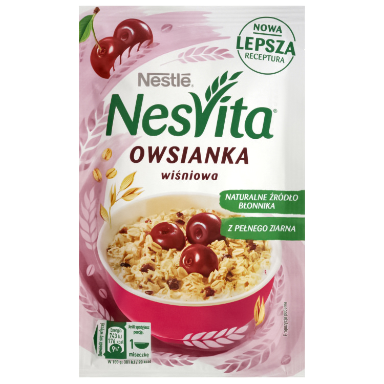 

Каша овсяная сладкая с молоком и кусочками вишни Nestle Nesvita м/у, 45 г