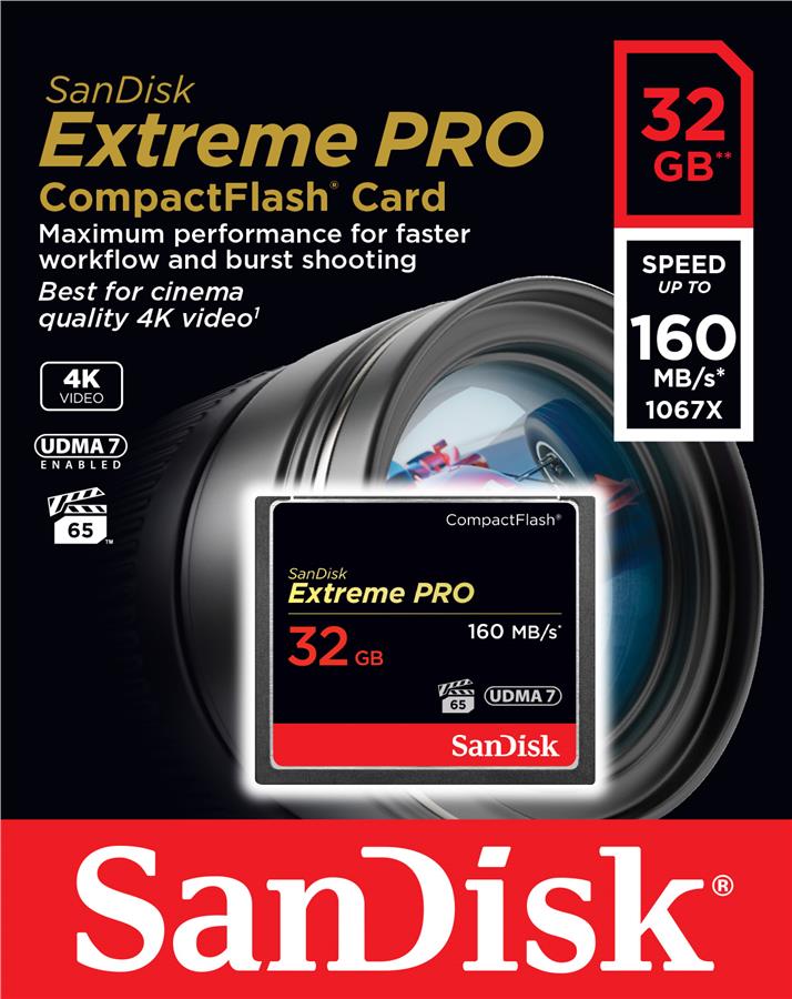 

Карта памяти SanDisk 32GB CF Extreme Pro R160 / W150MB / s